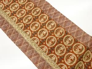 変わり織丸文に向かい鳥・動物模様織出し全通袋帯